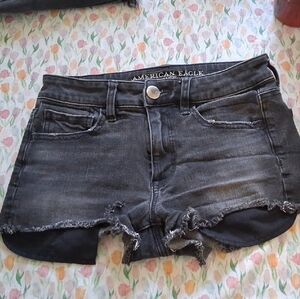 American Eagle Outfitters Black Washed Distressed Denim Jean Shorts